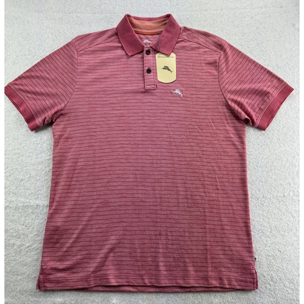 Tommy Bahama Mens Polo Shirt Size Small Truly Red Stripe Red Stretch Regular Fit